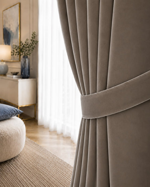 Detaliu draperie catifea crem