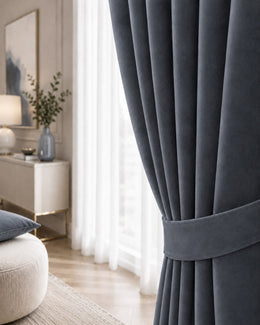 Detaliu draperie catifea gri antracit